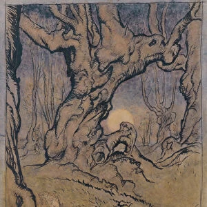 Moonlight Fairies in a Wood (pen and ink, w / c and gouache)