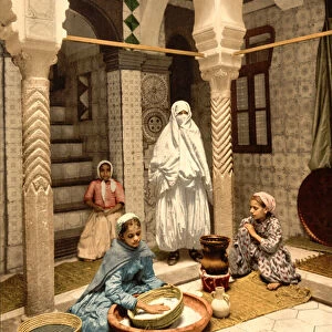 Moorish Women Preparing Couscous in a Courtyard, Algiers, Algeria, c