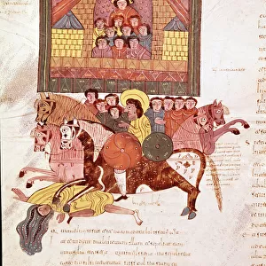 Mozarabic bible page: death of queen Jezebel, page from a Mozarabic bible, 10th century) Leon Biblioteca di San Isidoro
