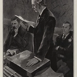 Mr Balfour reading the Terms of Surrender in the House of Commons (litho)