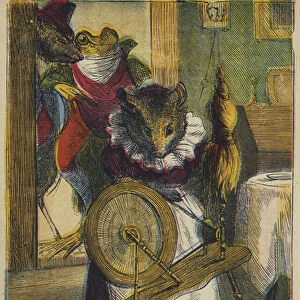 Mrs Mouse Spinning (colour litho)