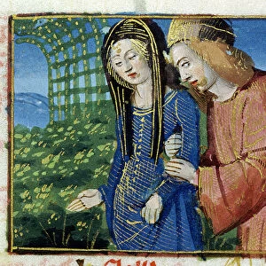 Ms 134 May: Courting Couple, from a Book of Hours (vellum) (detail of 213929)