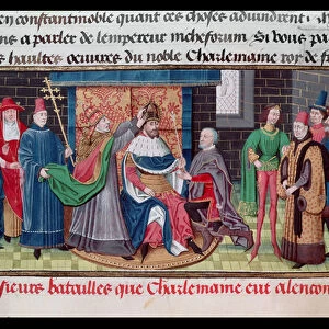 Ms 5089-90 The Coronation of Emperor Charlemagne (747-814) by Pope St. Leo III (d
