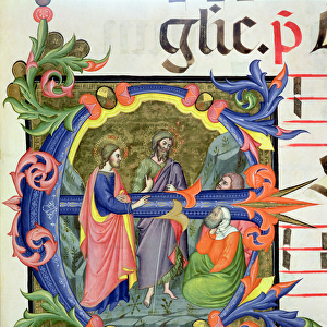 Ms 572 f. 107 r Historiated initial E depicting St