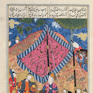 Ms D-184 fol. 203a The Tent of the Persian Army, illustration from the Shahnama