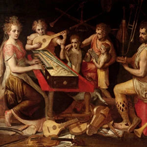 Music Characters vetus has the ancient surround of musical instruments making up an