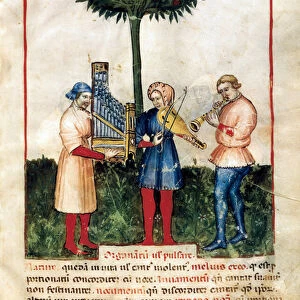 Musicians, miniature by Giovanni De Grassi from Tacuinum Sanitatis (The Medieval Health Handbook), Latin manuscript, 14th Century