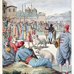 The Muslim Festival of Eid-el-Kabir in Morocco, 1811 (coloured engraving)
