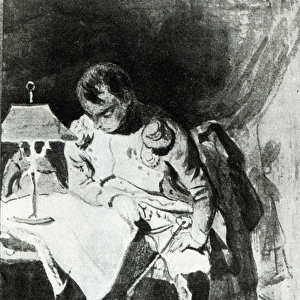 Napoleon studying his maps by lamplight, c. 1800 (india ink)