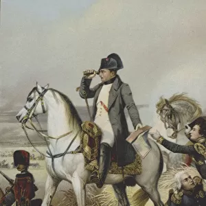 Napoleon at Wagram (colour litho)