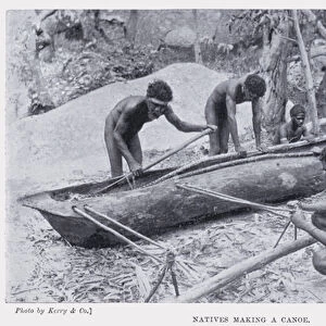 Natives making a Canoe (b / w photo)