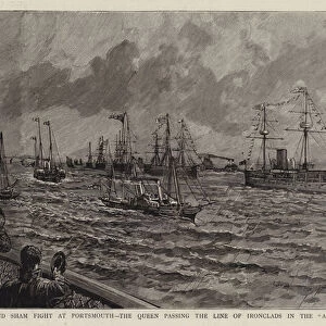 The Naval Review and Sham Fight at Portsmouth, the Queen passing the Line of Ironclads in the "Alberta"(engraving)