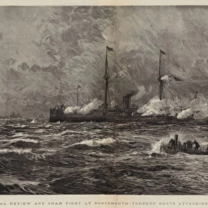 The Naval Review and Sham Fight at Portsmouth, Torpedo Boats attacking the "Colossus"(engraving)