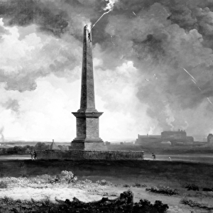 Nelsons Monument Struck by Lightning, c. 1810 (litho)