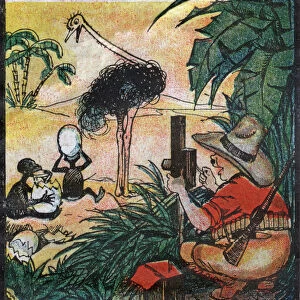 Nestor Fenleroc, European colon photographs an ostrich in Africa. 1923 (engraving)