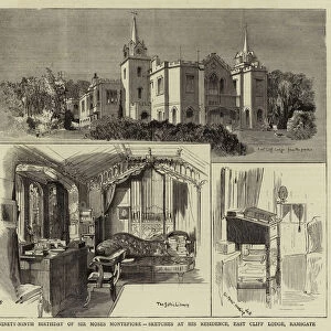 The Ninety-Ninth Birthday of Sir Moses Montefiore, Sketches at his Residence, East Cliff Lodge, Ramsgate (engraving)