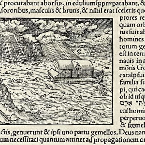 Noahs Ark and the deluge, from 1550 edition of Cosmographia