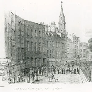 North side of St Pauls Cathedral, London, church yard with the end of Cheapside (engraving)