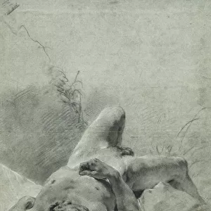 A Nude Youth Sprawled on His Back, upon a Bank, Lying on a Standard