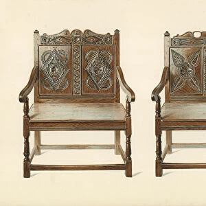 Oak Double Chairs (Welsh), property of H Clarence Whaite (chromolitho)