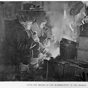 Oates & Meares at the blubber stove in the stables, 1911 (b / w photo)