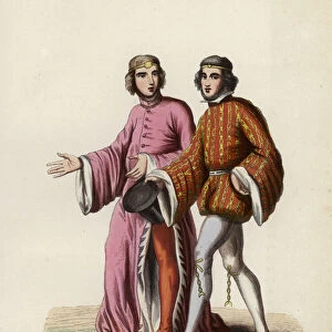 Officiers De La Cour De Richard II (coloured engraving)