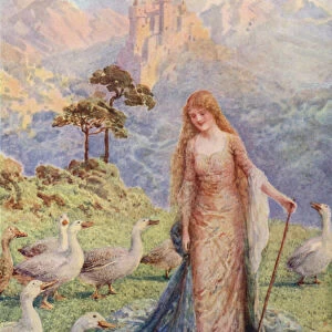 "Oh, how beautiful our mistress is"from "The Quest of the Bird with the Golden Tail"(colour litho)