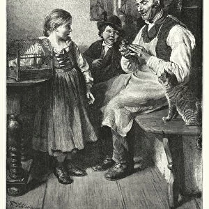 Old Hans Teaching his Birds (engraving)