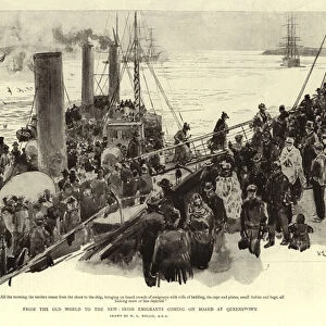 From the Old World to the New, Irish Emigrants coming on Board at Queenstown (litho)
