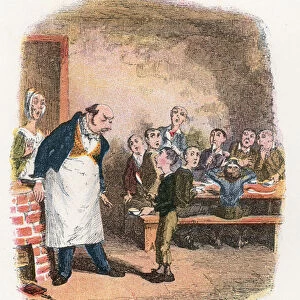 Oliver Asking for More, illustration for Oliver Twist by Charles Dickens (colour litho)