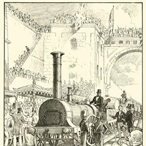 Opening of Liverpool & Manchester Railway (ink on paper)