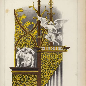 Detail of the organ in the Church of St Mary, Lubeck, Germany (colour litho)