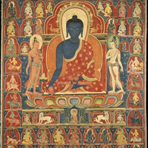 Painted Banner (Thangka) with the Medicine Buddha (Bhaishajyaguru)