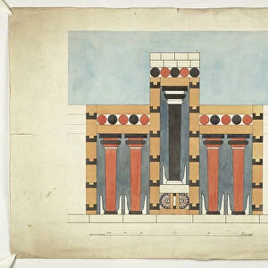 Painting re-imagining the Central Tri-partite Shrine in the Central Court of the Palace of Minos at Knossos (Evans Architectural Plans WW/15), 1900-30 (paper, pigment)