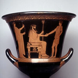 Painting on vase: Representation of Poseidon standing with his trident