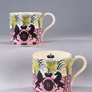 A pair of Wedgewood mugs commemorating the coronation of Her Majesty Queen Elizabeth II
