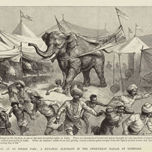 A Panic at an Indian Fair, a Runaway Elephant in the Sweetmeat Bazaar at Sonepore (engraving)