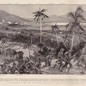 Panoramic View of the Great Battle of the Spanish-American War, the General Assault on Santiago de Cuba on 1 July (engraving)