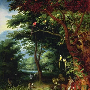 Paradise scene with Adam and Eve (panel)