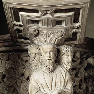 The parapet of the pulpit of Fra Guglielmo da Pisa (ca. 1235-1310 / 11) representing scenes from the New Testament, prophetes and symbols of the evangelists, detail - (detail of pulpit representing prophets)