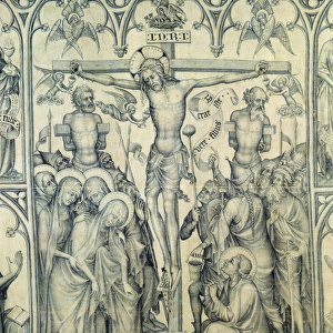 The Parement of Narbonne, detail of the Crucifixion, c. 1375 (grisaille on silk)