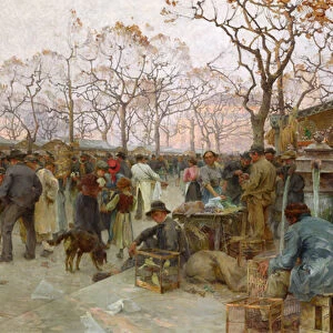 The Parisian Bird Market (oil on canvas)