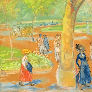 Park (Woman in Blue under a Tree) (pastel on paper)
