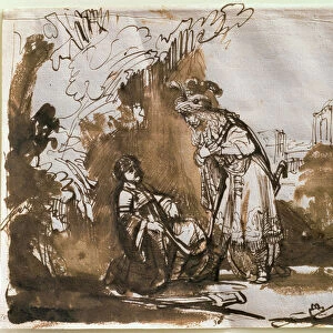 The Parting of David and Jonathan (pen and wash on paper)