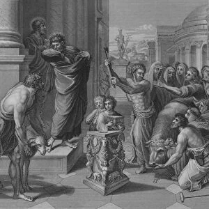 Paul and Barnabas at Lystra, Acts 14, Verse 8-19 (engraving)