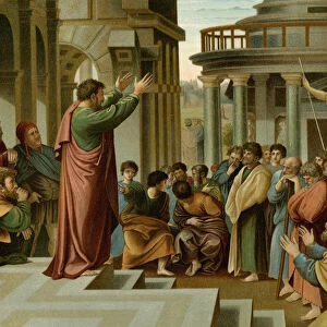 Paul preaches in Athens (colour litho)