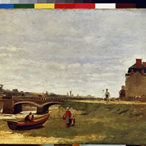 "Paysage au pont"(Landscape with a bridge) Peinture de Stanislas Lepine (1836-1892) 1870 environ Dim. 26x39. 5 cm Musee de l ermitage, Saint Petersbourg
