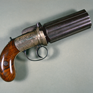 Pepperbox percussion revolver made by J. Long of London, c. 1840 (wood & metal)