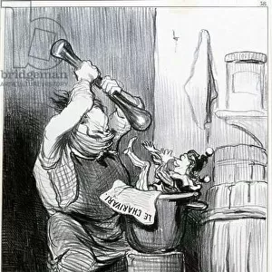 Pharmacist with his mortar of censorship trying to crush Le Charivari, c. 1830-40 (illustration)