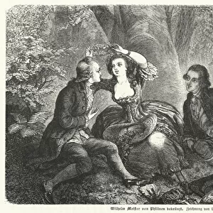 Philinen crowning Wilhelm Meister with a wreath: scene from Johann Wolfgang Goethes novel Wilhelm Meisters Lehrjahre (engraving)